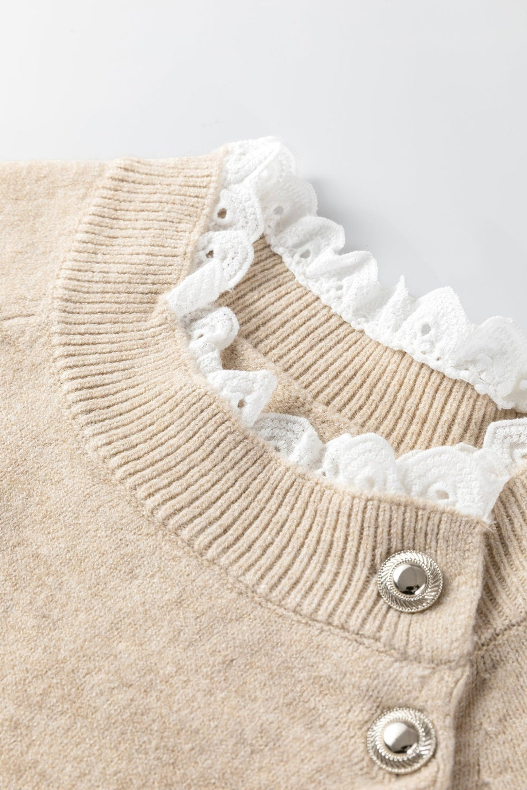 Lace Trim Buttoned Raglan Sleeve Sweater Dress - Rooted & Reckless Co.