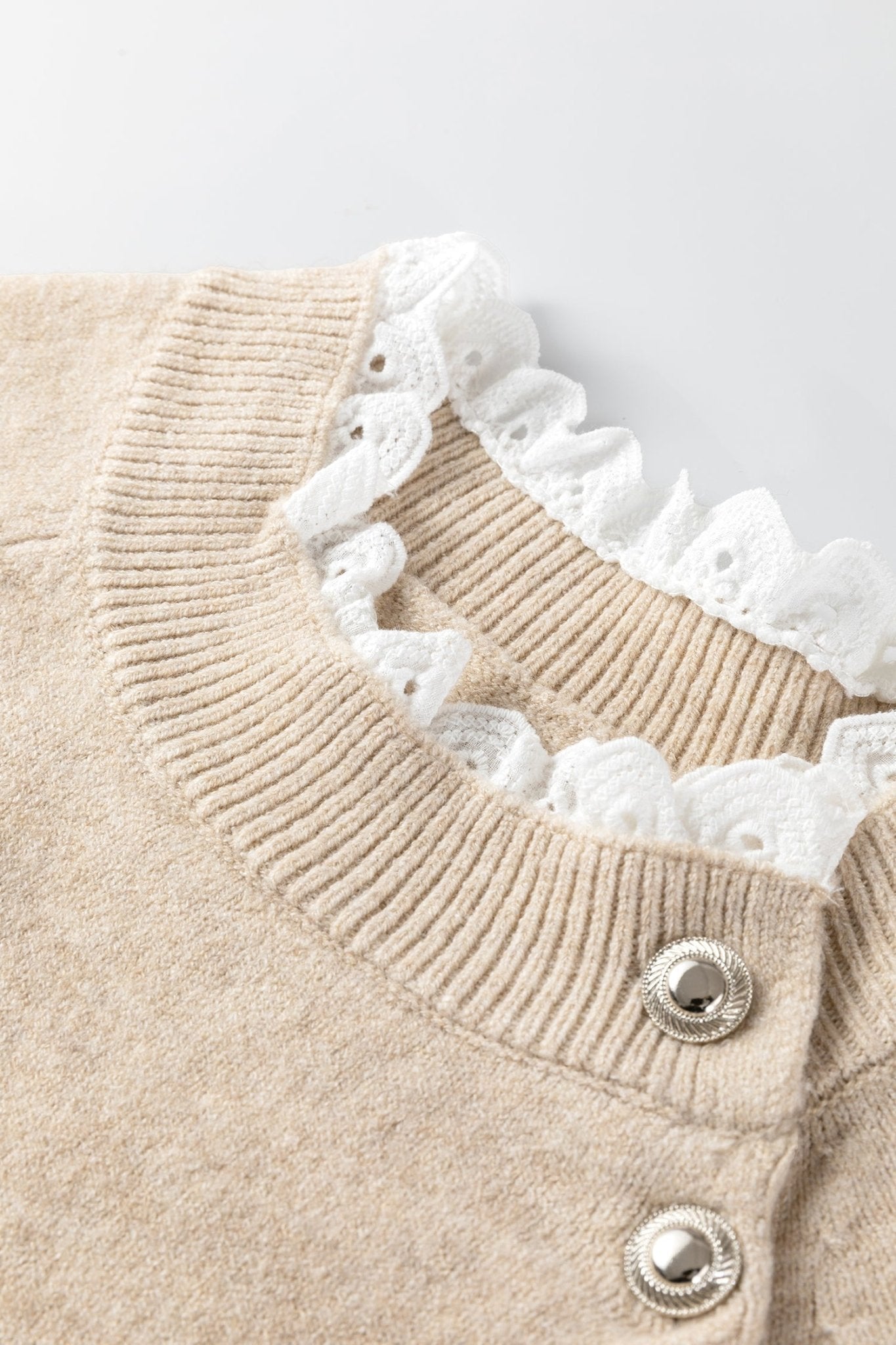 Lace Trim Buttoned Raglan Sleeve Sweater Dress - Rooted & Reckless Co.