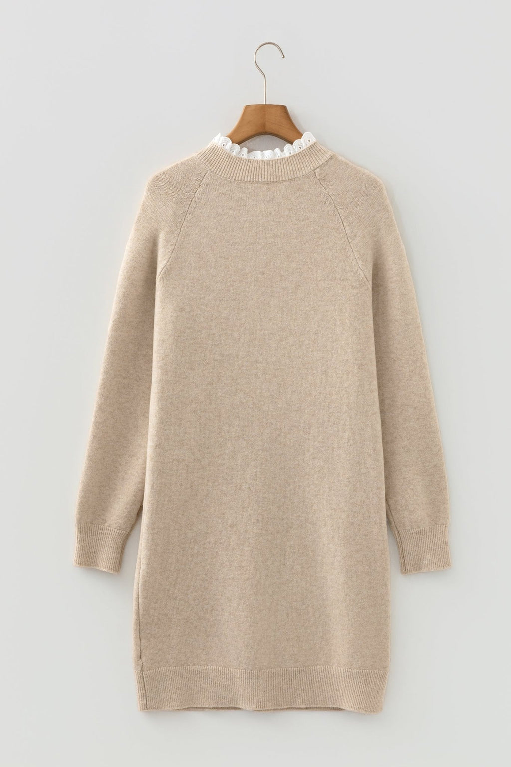 Lace Trim Buttoned Raglan Sleeve Sweater Dress - Rooted & Reckless Co.