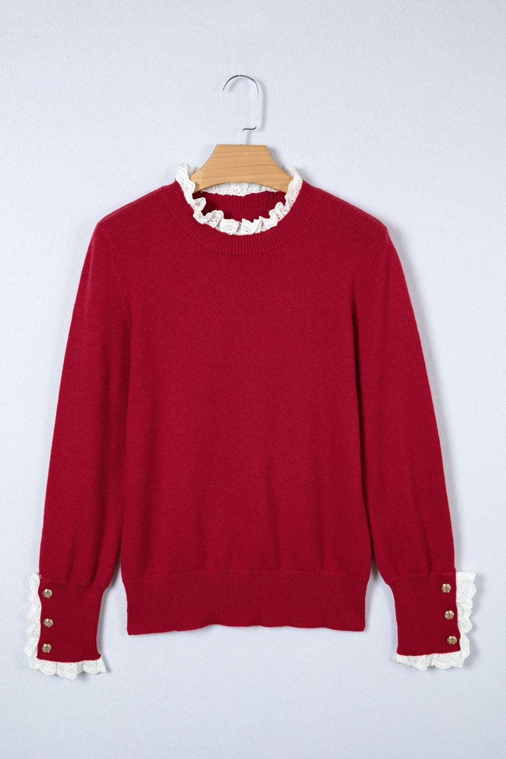Lace Trim Patchwork Buttoned Cuff Sweater - Rooted & Reckless Co.