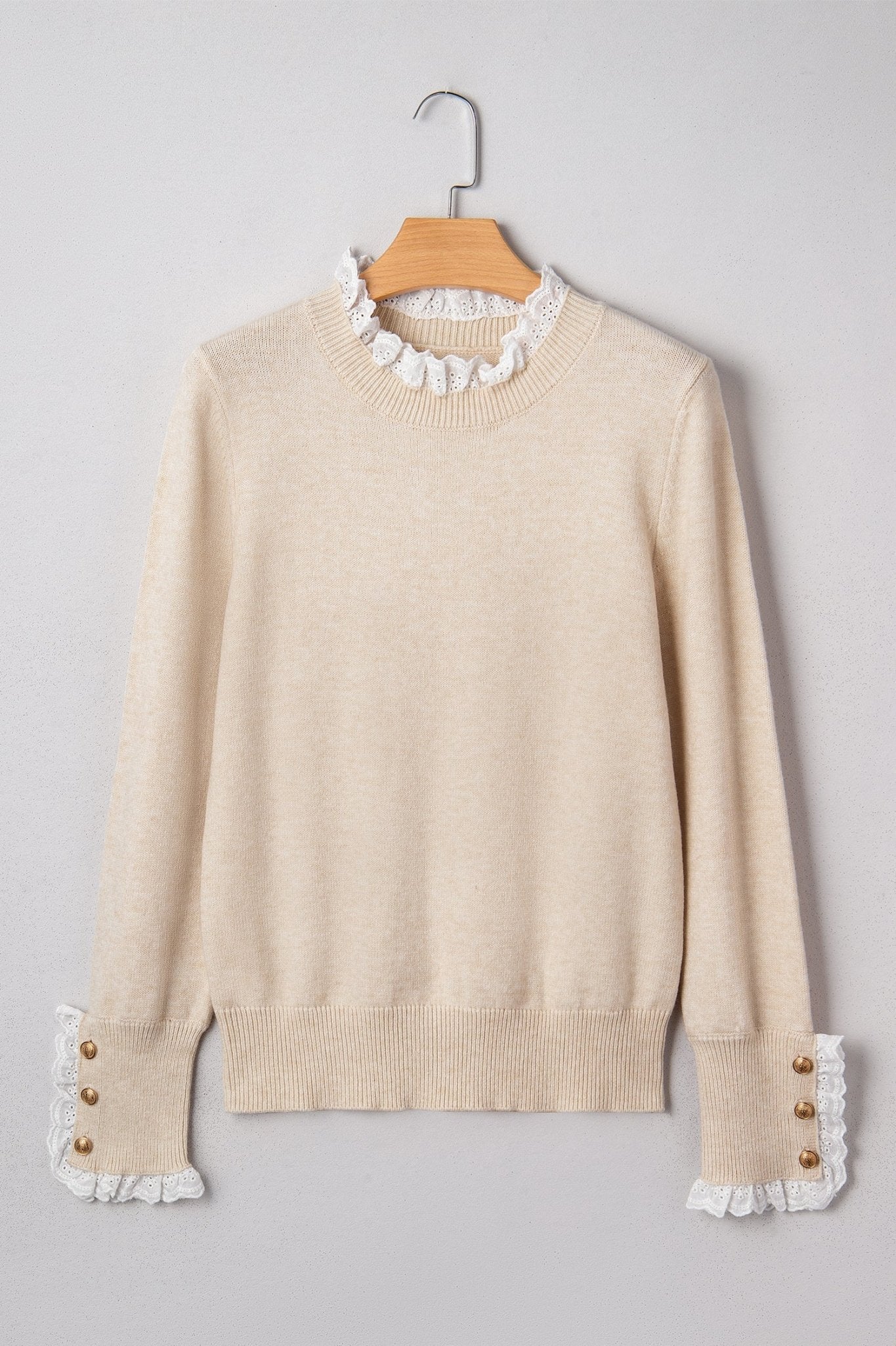 Lace Trim Patchwork Buttoned Cuff Sweater - Rooted & Reckless Co.