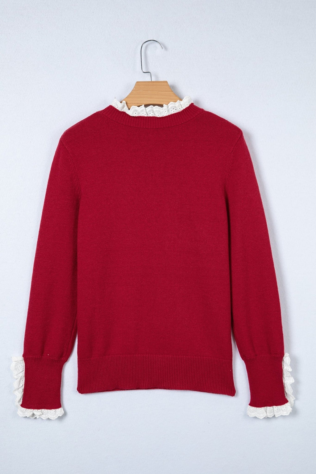 Lace Trim Patchwork Buttoned Cuff Sweater - Rooted & Reckless Co.