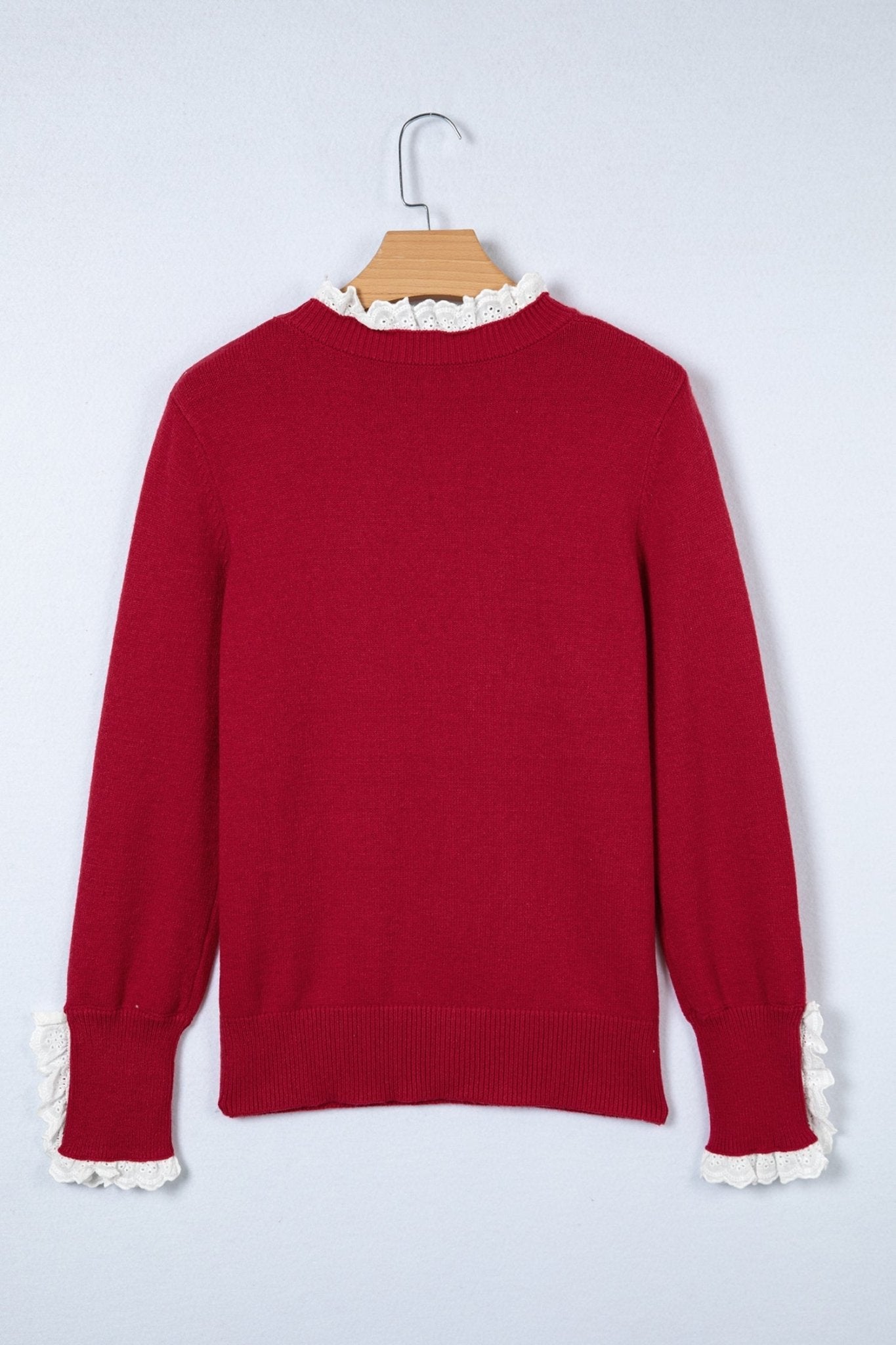 Lace Trim Patchwork Buttoned Cuff Sweater - Rooted & Reckless Co.