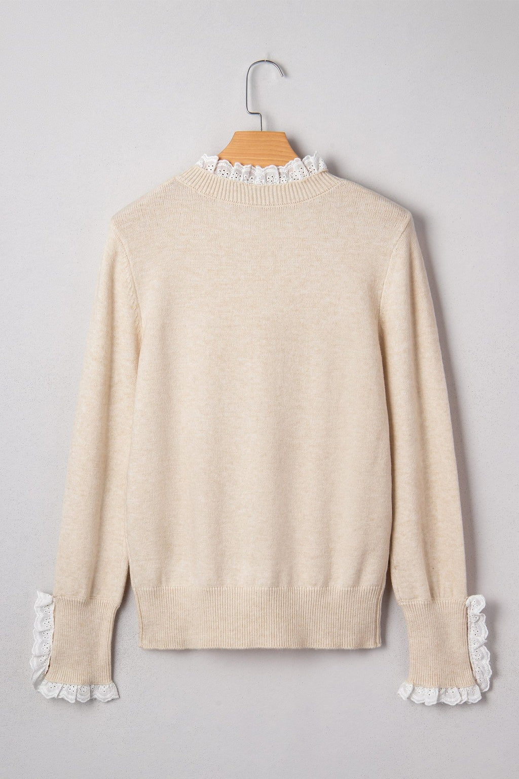 Lace Trim Patchwork Buttoned Cuff Sweater - Rooted & Reckless Co.