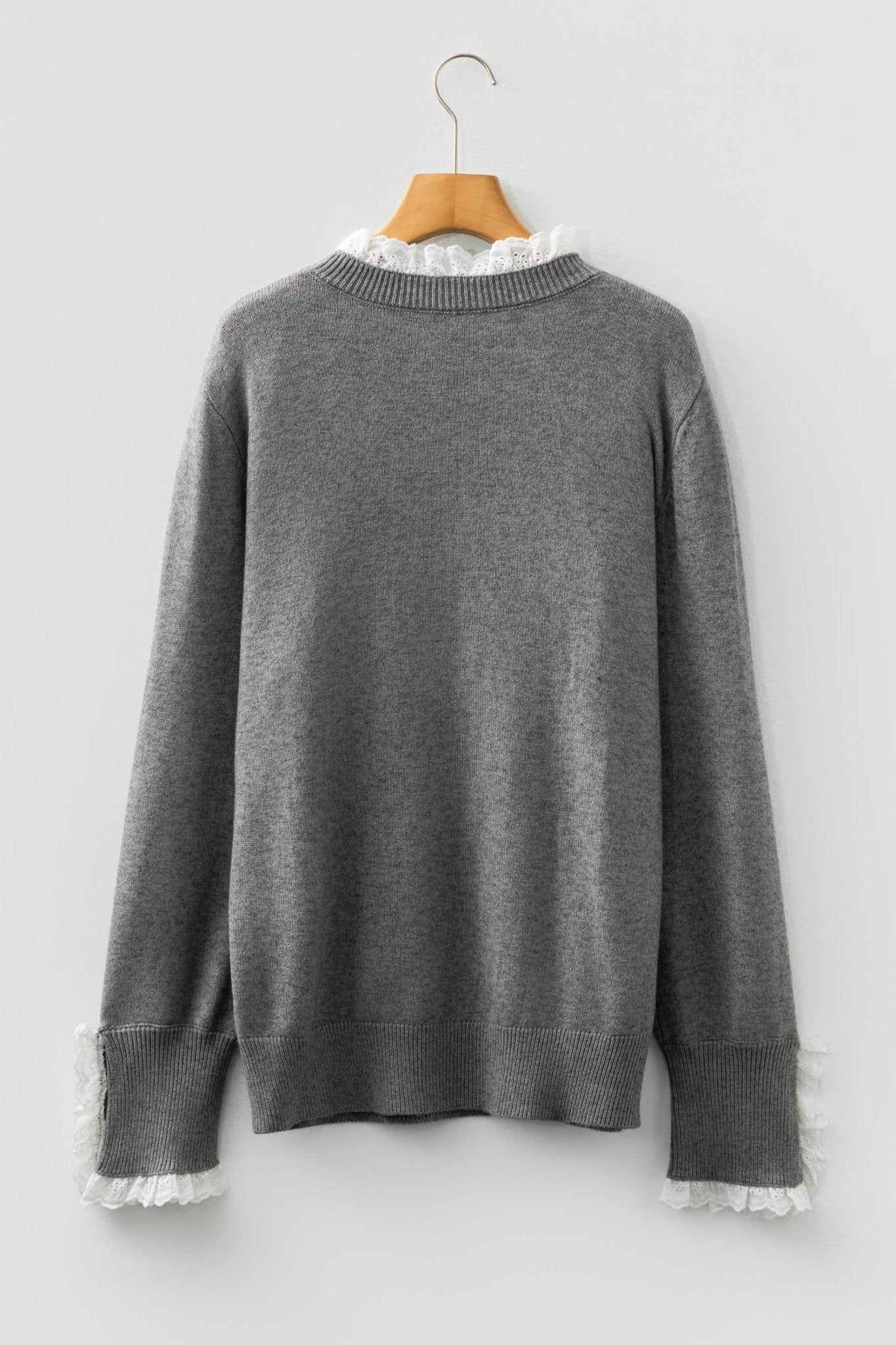 Lace Trim Patchwork Buttoned Cuff Sweater - Rooted & Reckless Co.