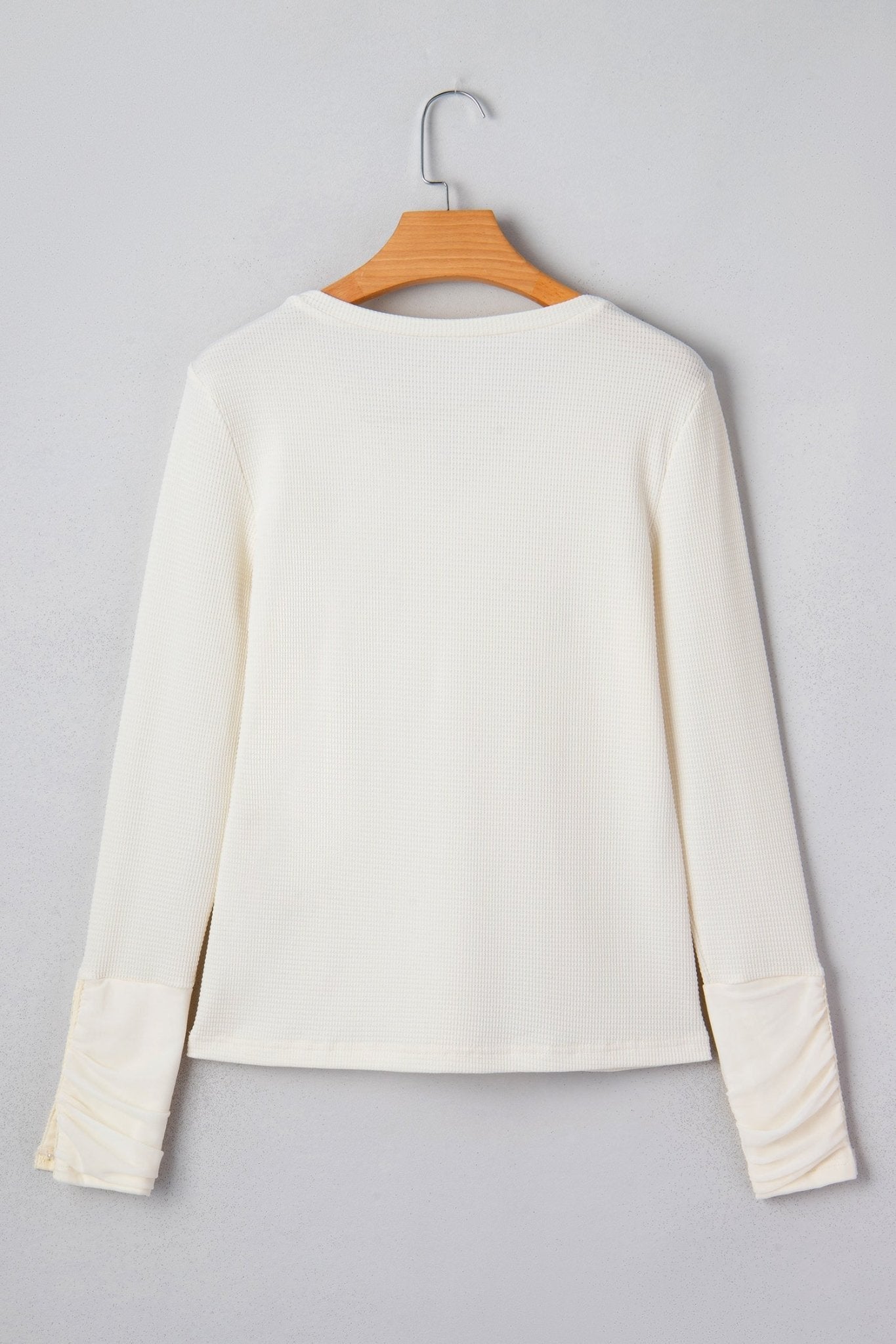 Lace Trim Ruched Long Sleeve V-Neck Thermal Top - Rooted & Reckless Co.