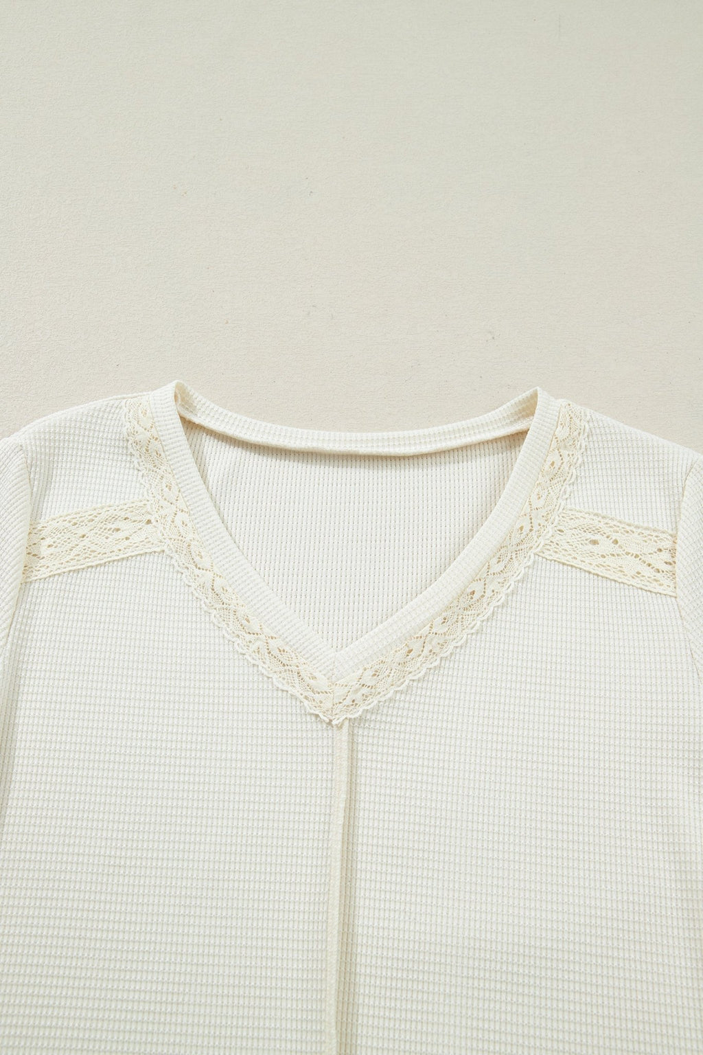Lace Trim Ruched Long Sleeve V-Neck Thermal Top - Rooted & Reckless Co.