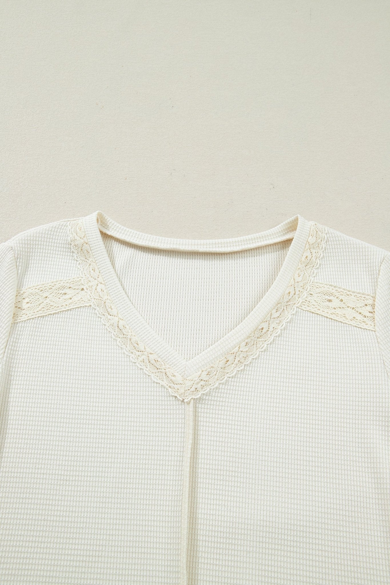 Lace Trim Ruched Long Sleeve V-Neck Thermal Top - Rooted & Reckless Co.
