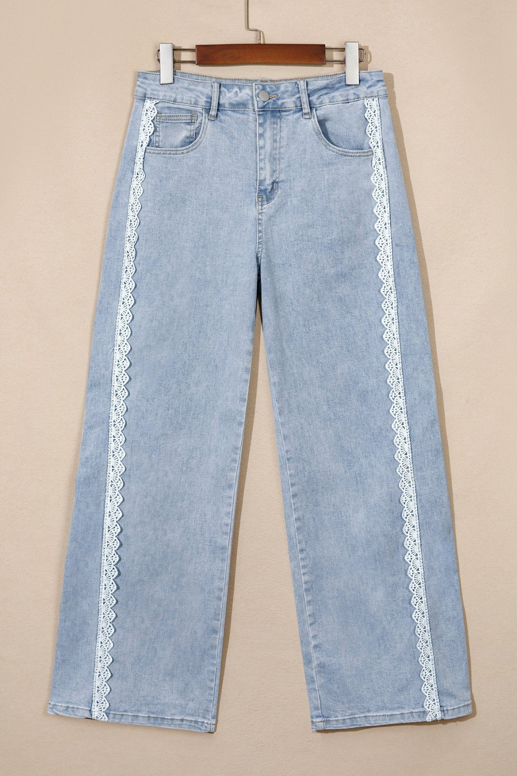 Lace Trim Side Stripe Straight Leg Jeans - Rooted & Reckless Co.