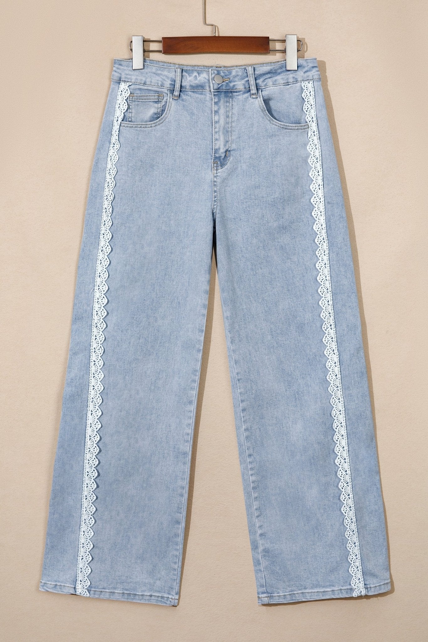 Lace Trim Side Stripe Straight Leg Jeans - Rooted & Reckless Co.