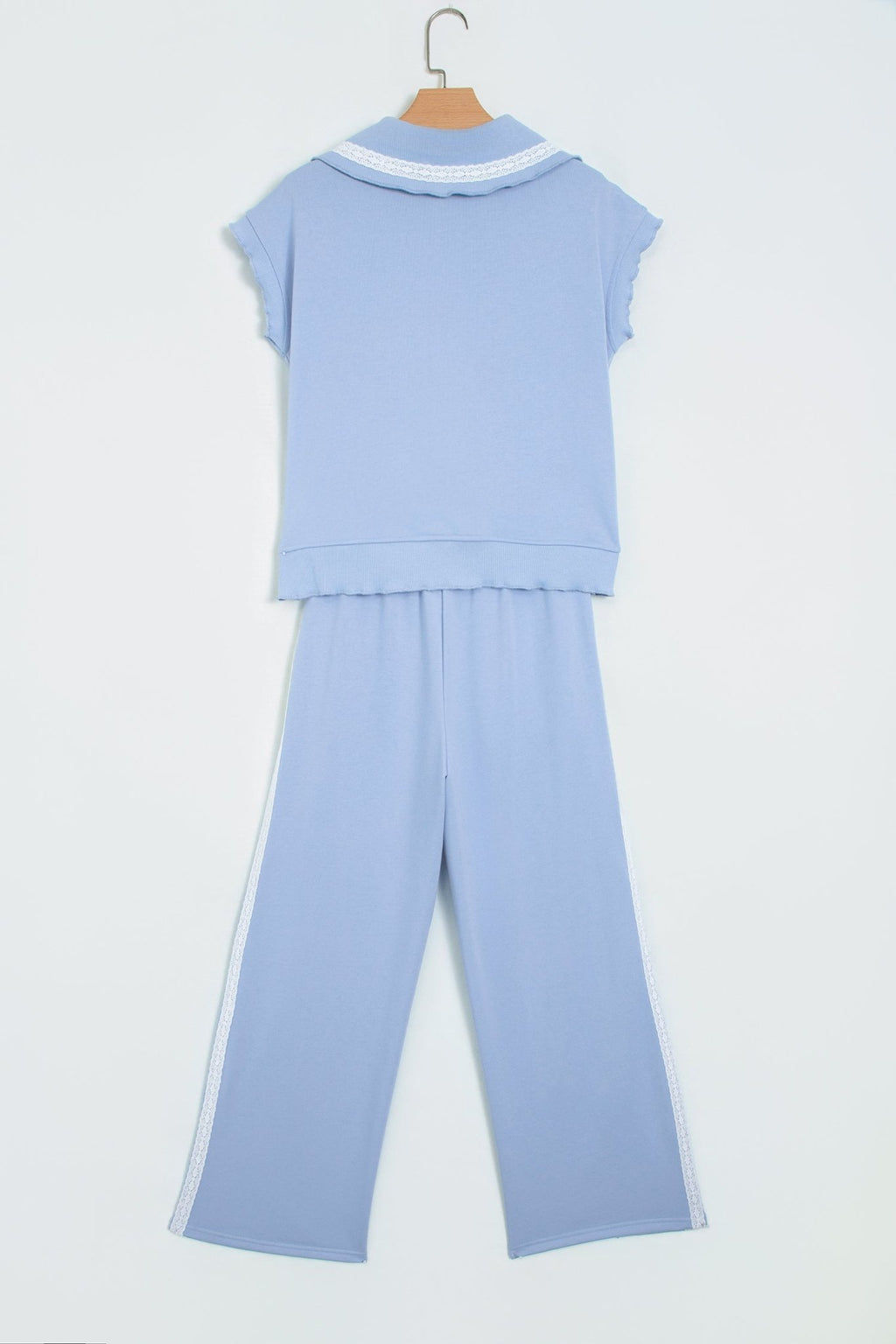 Lace Trim Zipped Top & Sweatpants Set - Rooted & Reckless Co.