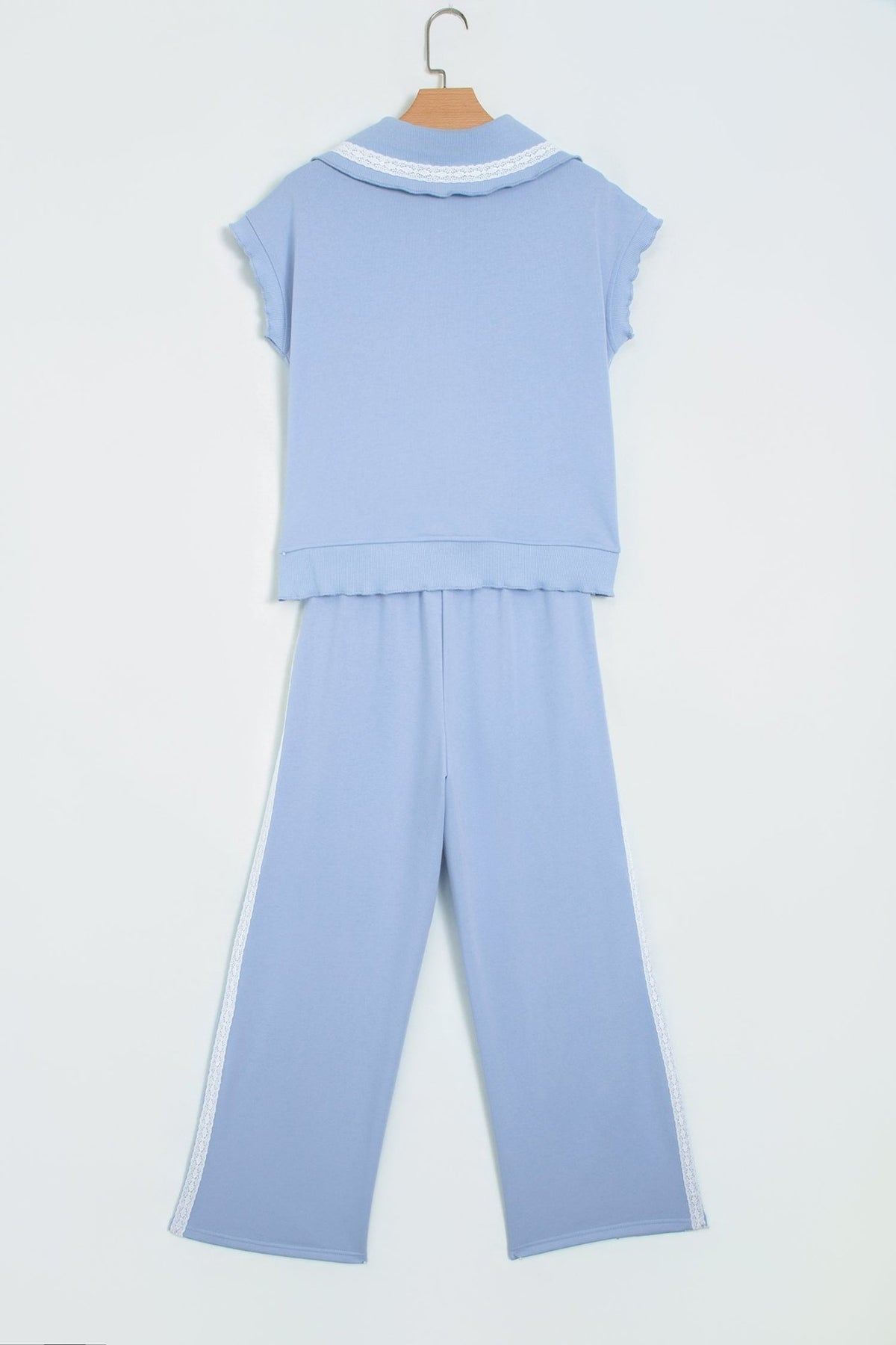 Lace Trim Zipped Top & Sweatpants Set - Rooted & Reckless Co.