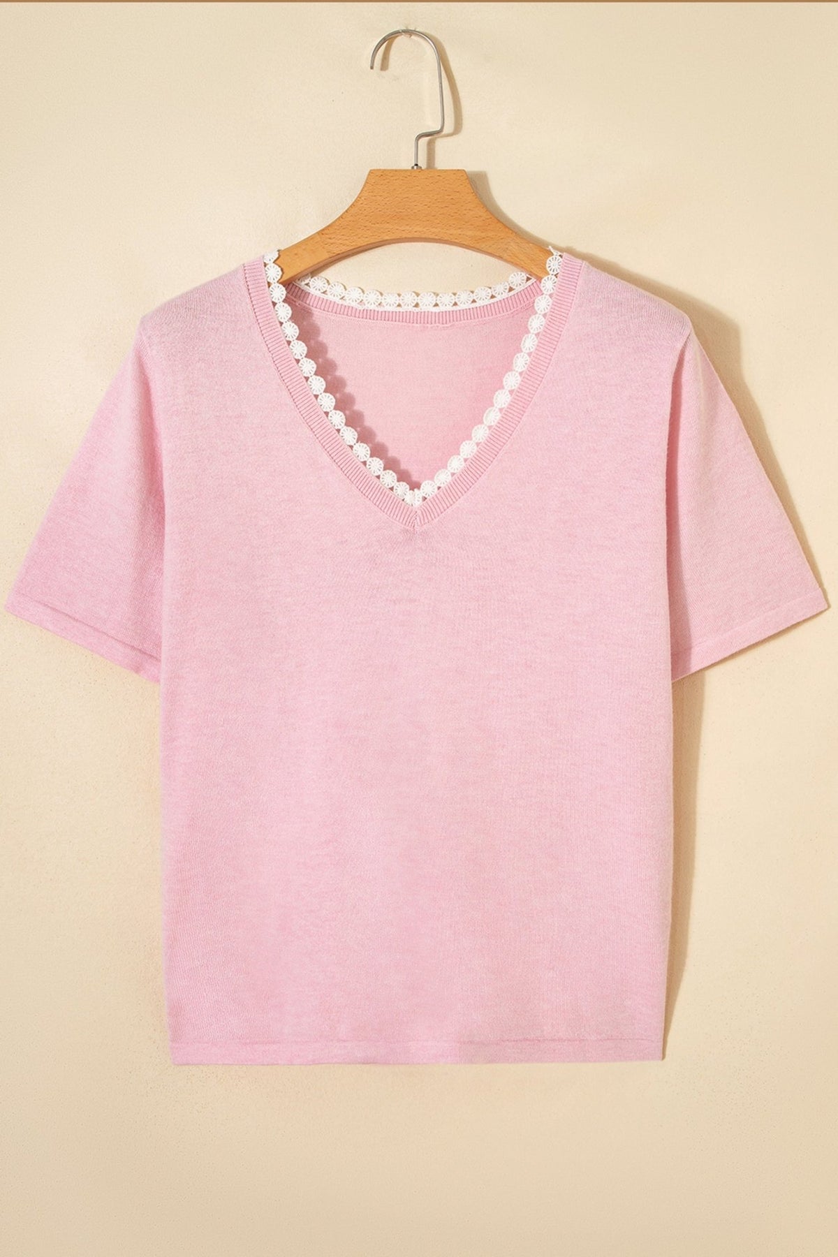 Lacy V-Neckline Short Sleeve Sweater - Rooted & Reckless Co.