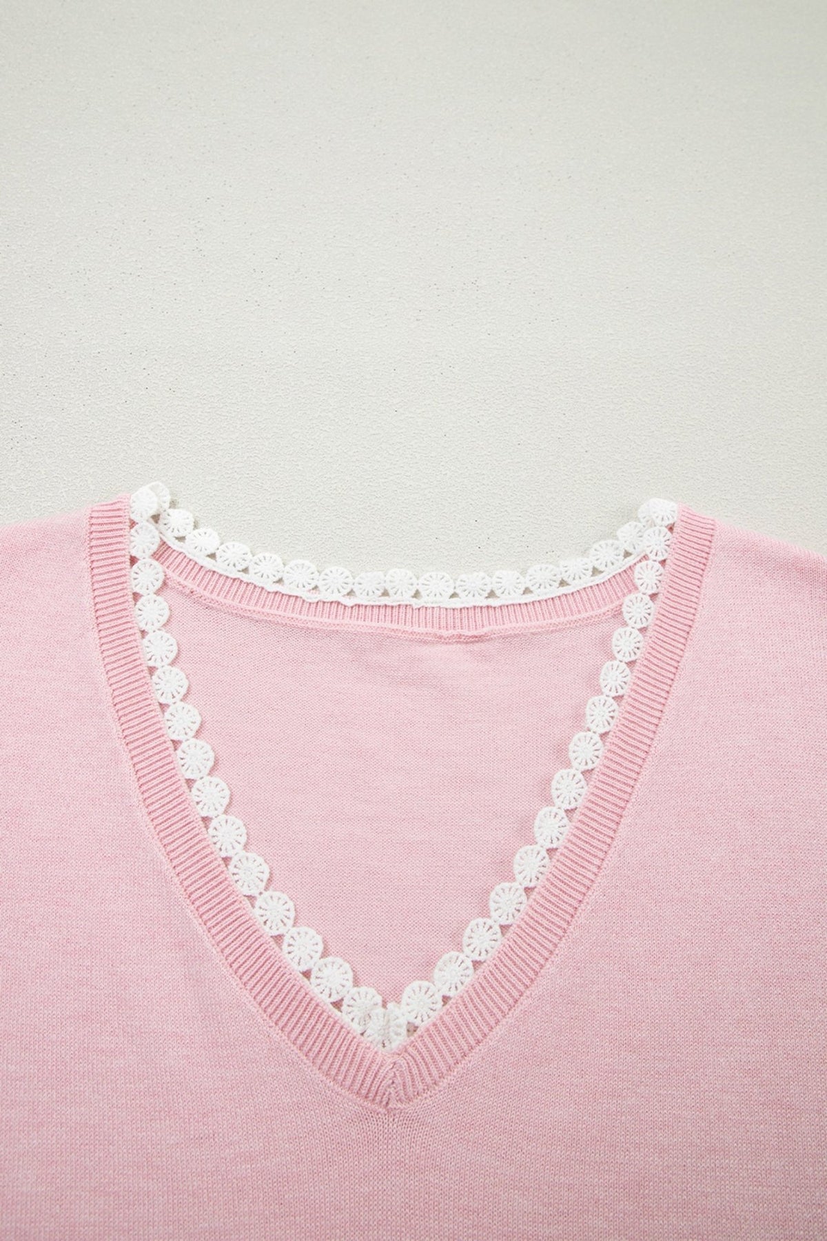 Lacy V-Neckline Short Sleeve Sweater - Rooted & Reckless Co.