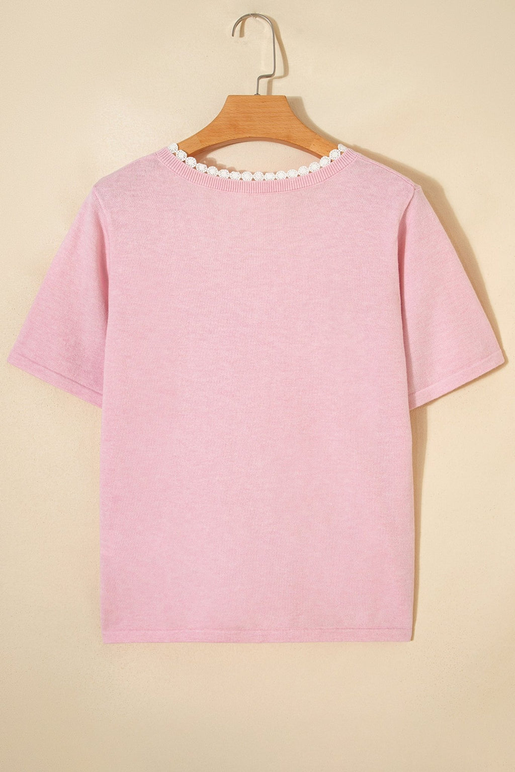 Lacy V-Neckline Short Sleeve Sweater - Rooted & Reckless Co.
