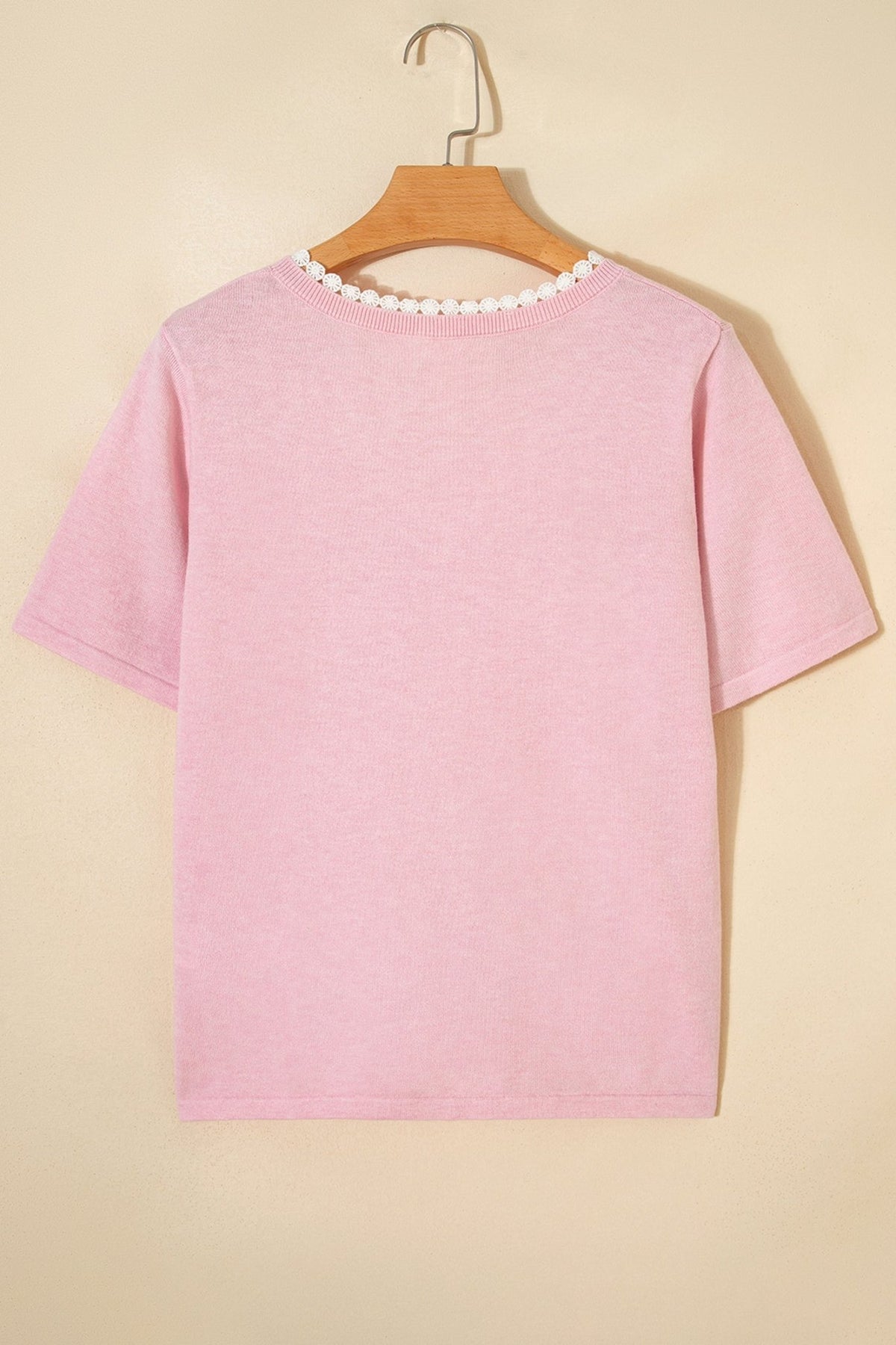 Lacy V-Neckline Short Sleeve Sweater - Rooted & Reckless Co.