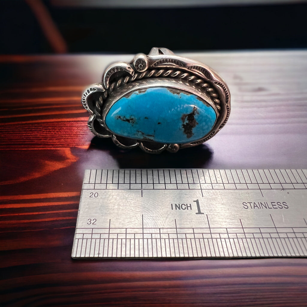 Large Blue Turquoise Cabochon Sterling Silver Statement Ring — Size 7 (1" Wide × 1 1/4" Long) - Rooted & Reckless Co.