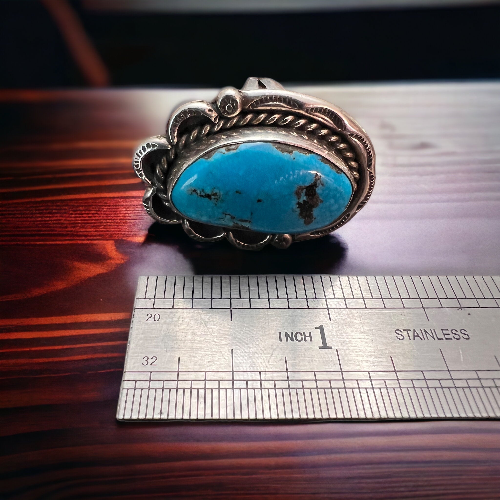 Large Blue Turquoise Cabochon Sterling Silver Statement Ring — Size 7 (1" Wide × 1 1/4" Long) - Rooted & Reckless Co.