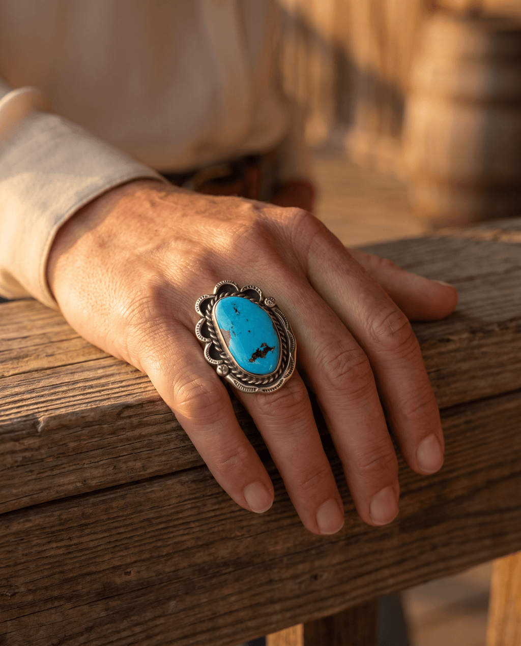 Large Blue Turquoise Cabochon Sterling Silver Statement Ring — Size 7 (1" Wide × 1 1/4" Long) - Rooted & Reckless Co.