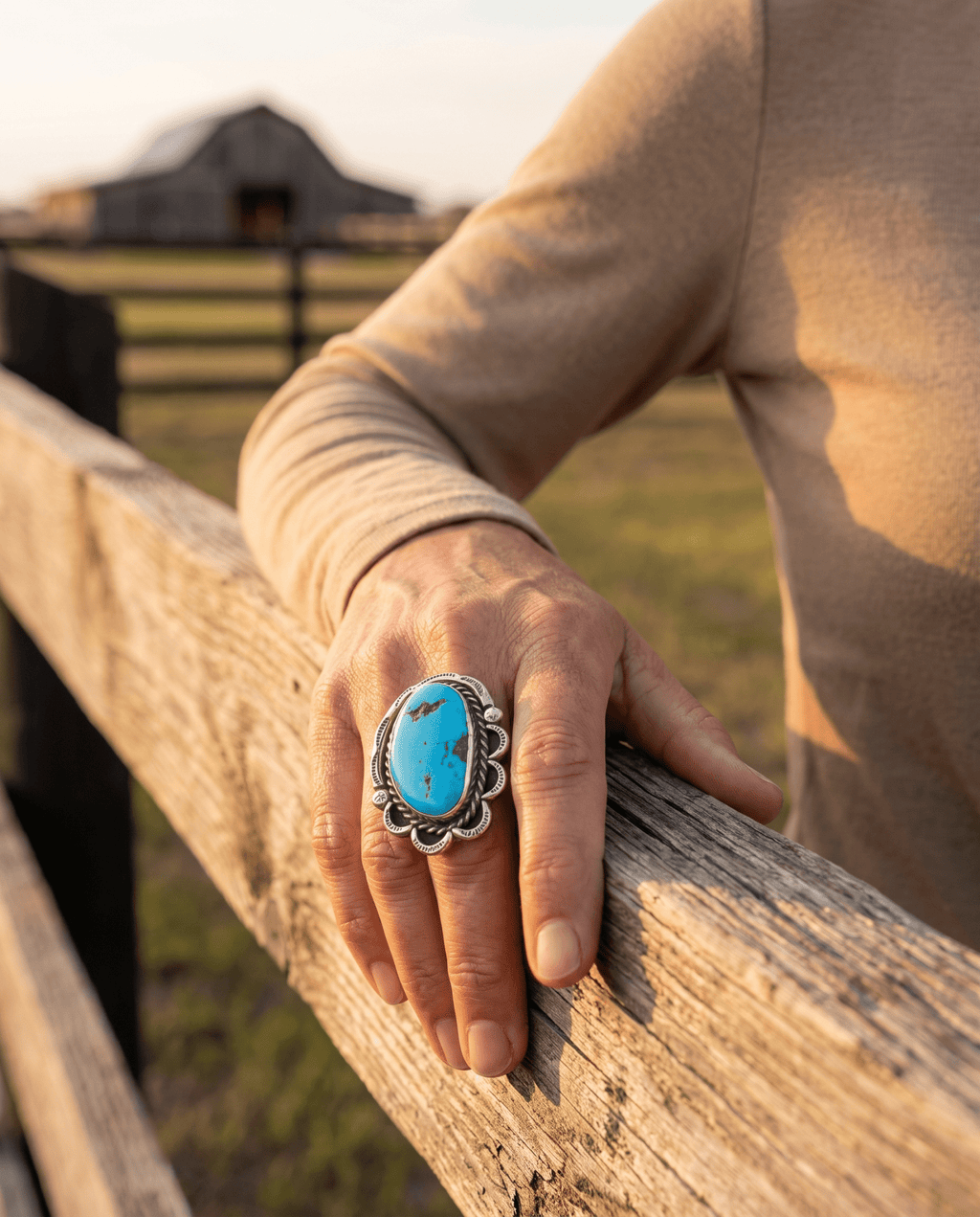 Large Blue Turquoise Cabochon Sterling Silver Statement Ring — Size 7 (1" Wide × 1 1/4" Long) - Rooted & Reckless Co.