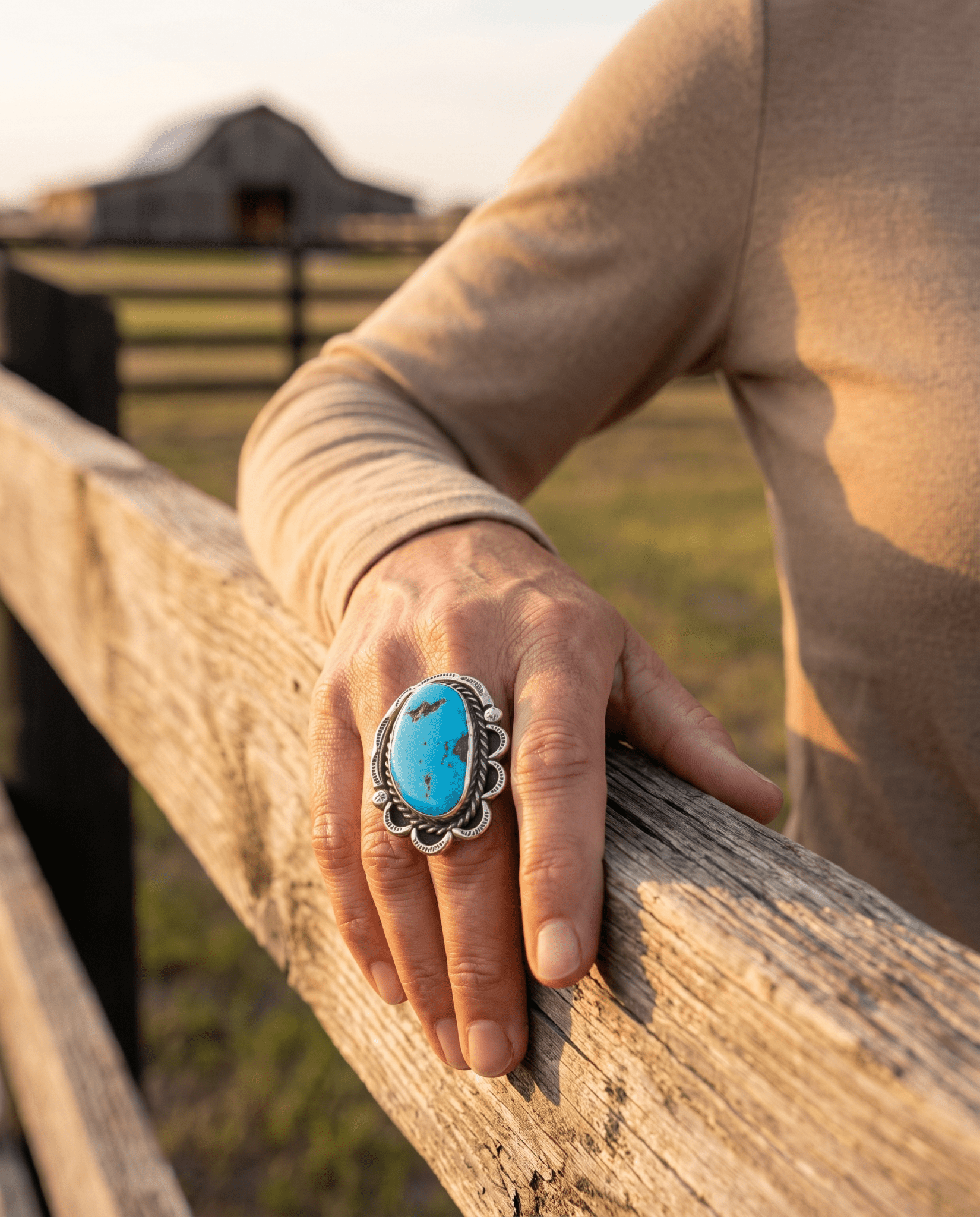 Large Blue Turquoise Cabochon Sterling Silver Statement Ring — Size 7 (1" Wide × 1 1/4" Long) - Rooted & Reckless Co.