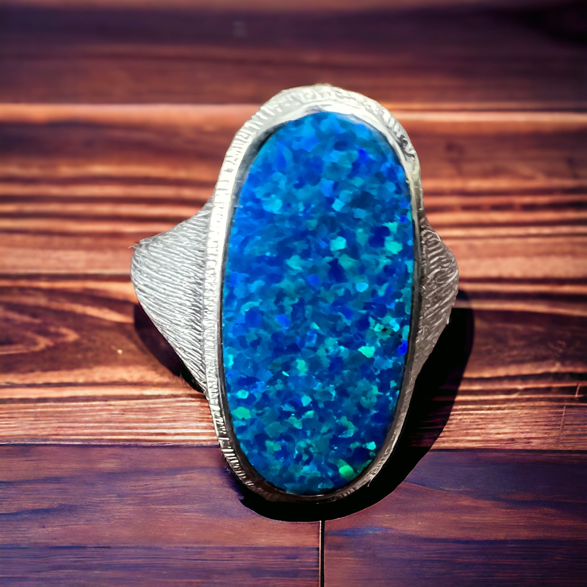 Large Opalite Sterling Silver Statement Ring — Size 8 (Native-Style) - Rooted & Reckless Co.