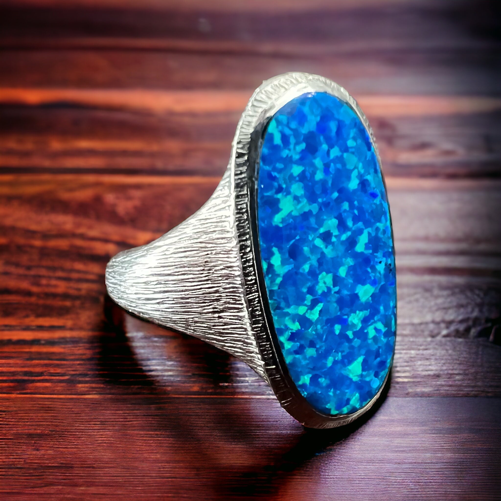 Large Opalite Sterling Silver Statement Ring — Size 8 (Native-Style) - Rooted & Reckless Co.