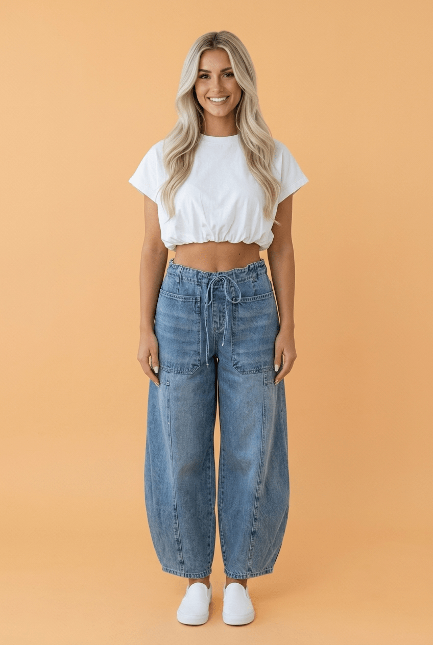 Large Patch Pocket Drawstring Paperbag Waist Barrel Jeans - Rooted & Reckless Co.