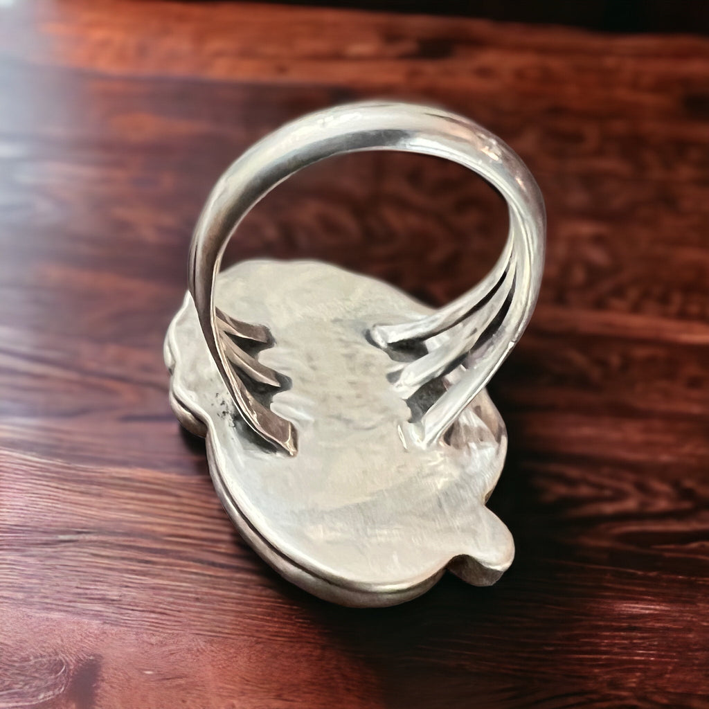 Large Turquoise Cabochon Sterling Silver Shadow Box Ring — Size 6 (Clearance) - Rooted & Reckless Co.