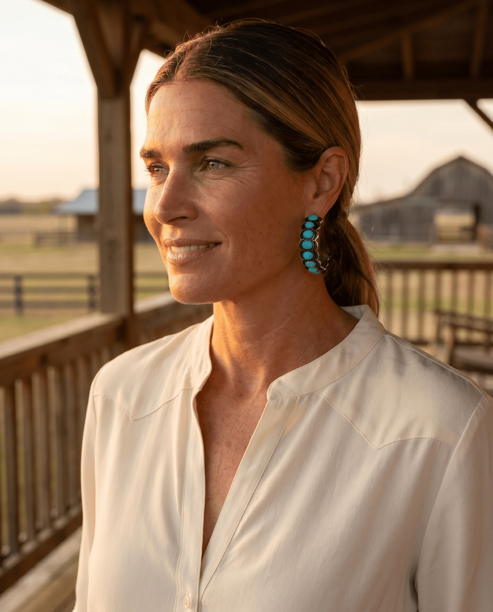 Large Western Faux Turquoise Hoop Earrings — Oxidized Stamped 2" Hoop - Rooted & Reckless Co.