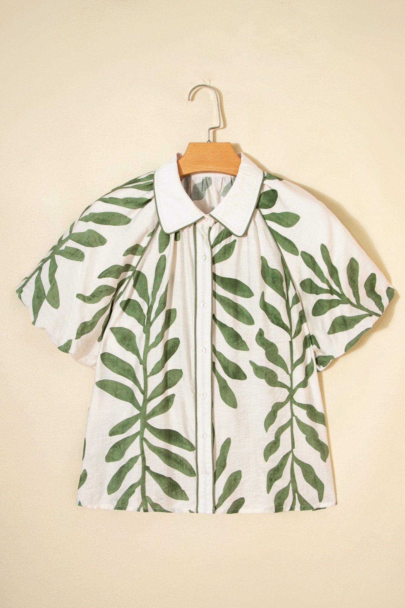 Leaf Short Balloon Sleeve Buttoned Shirt - Rooted & Reckless Co.