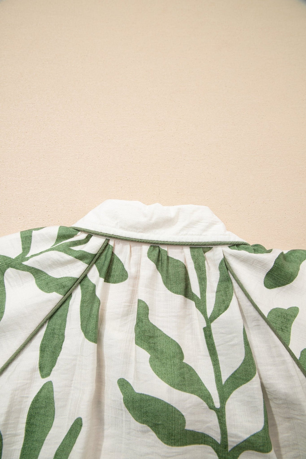 Leaf Short Balloon Sleeve Buttoned Shirt - Rooted & Reckless Co.