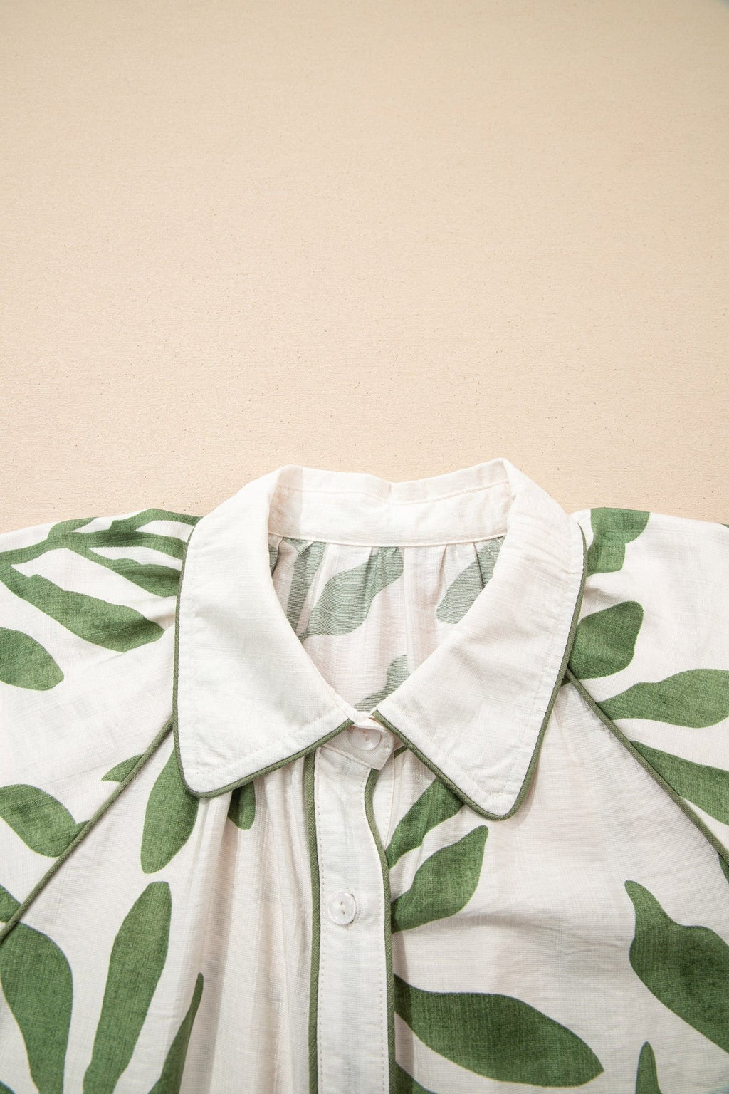 Leaf Short Balloon Sleeve Buttoned Shirt - Rooted & Reckless Co.