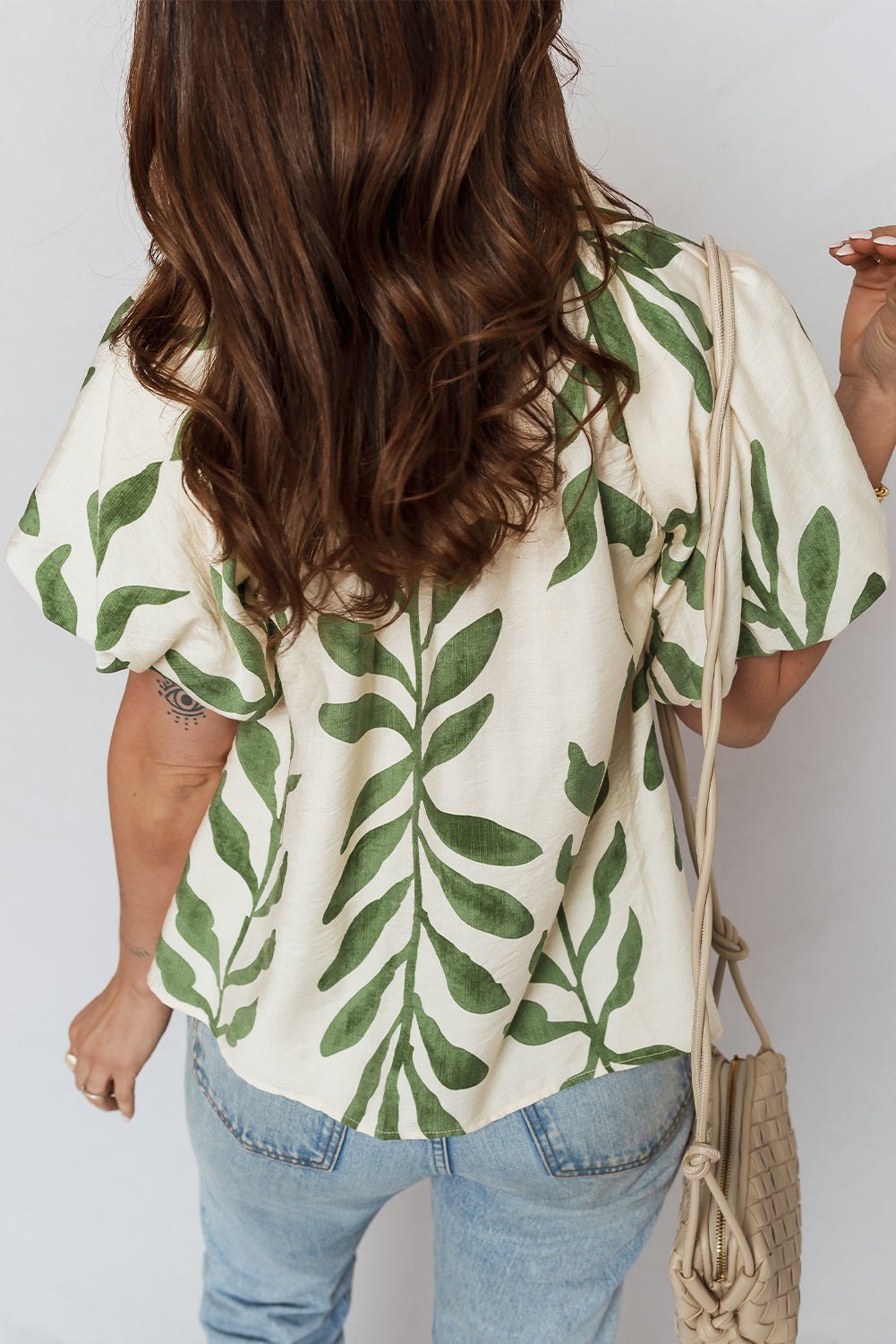 Leaf Short Balloon Sleeve Buttoned Shirt - Rooted & Reckless Co.