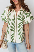 Leaf Short Balloon Sleeve Buttoned Shirt - Rooted & Reckless Co.