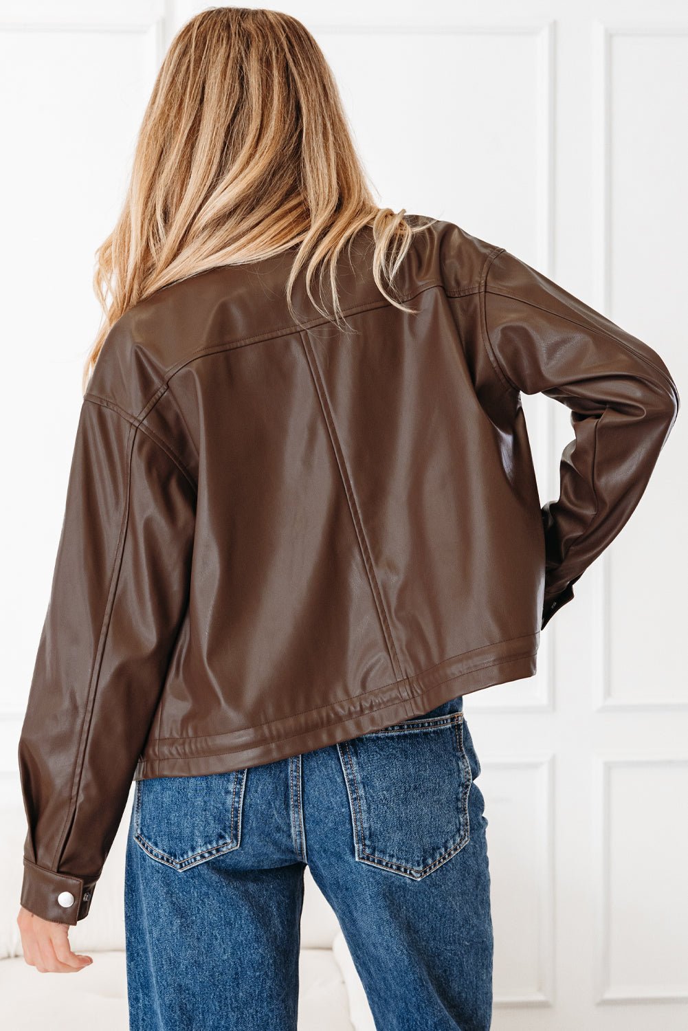 Leather Drawstring Hem Pocketed Jacket - Rooted & Reckless Co.