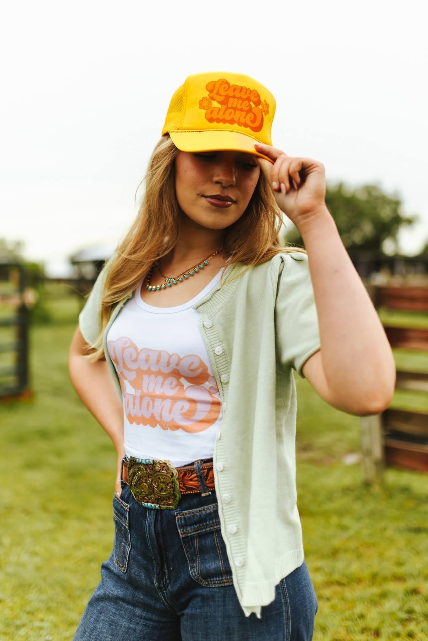 Leave Me Alone Retro Flower Trucker Hat - Rooted & Reckless Co.