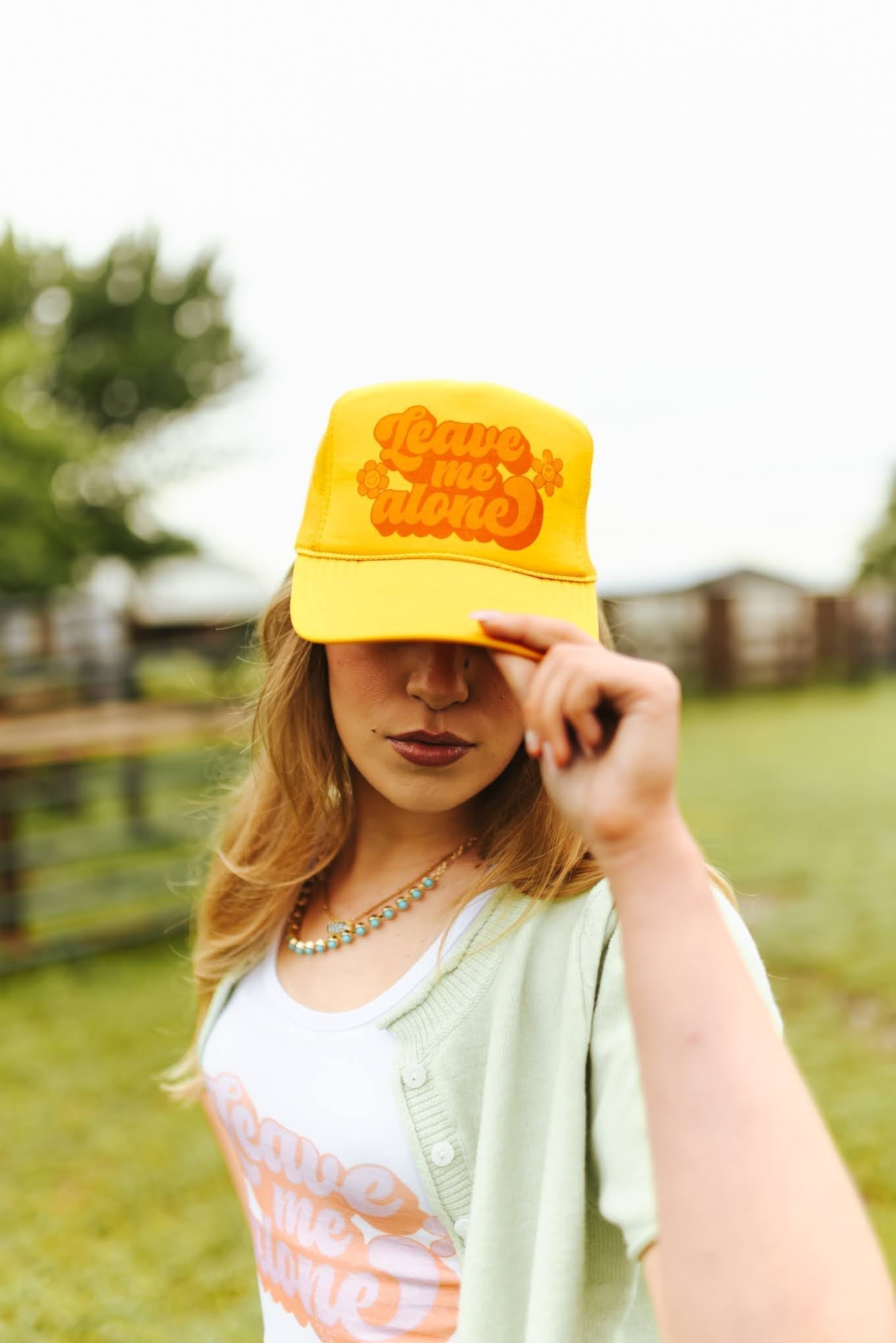 Leave Me Alone Retro Flower Trucker Hat - Rooted & Reckless Co.
