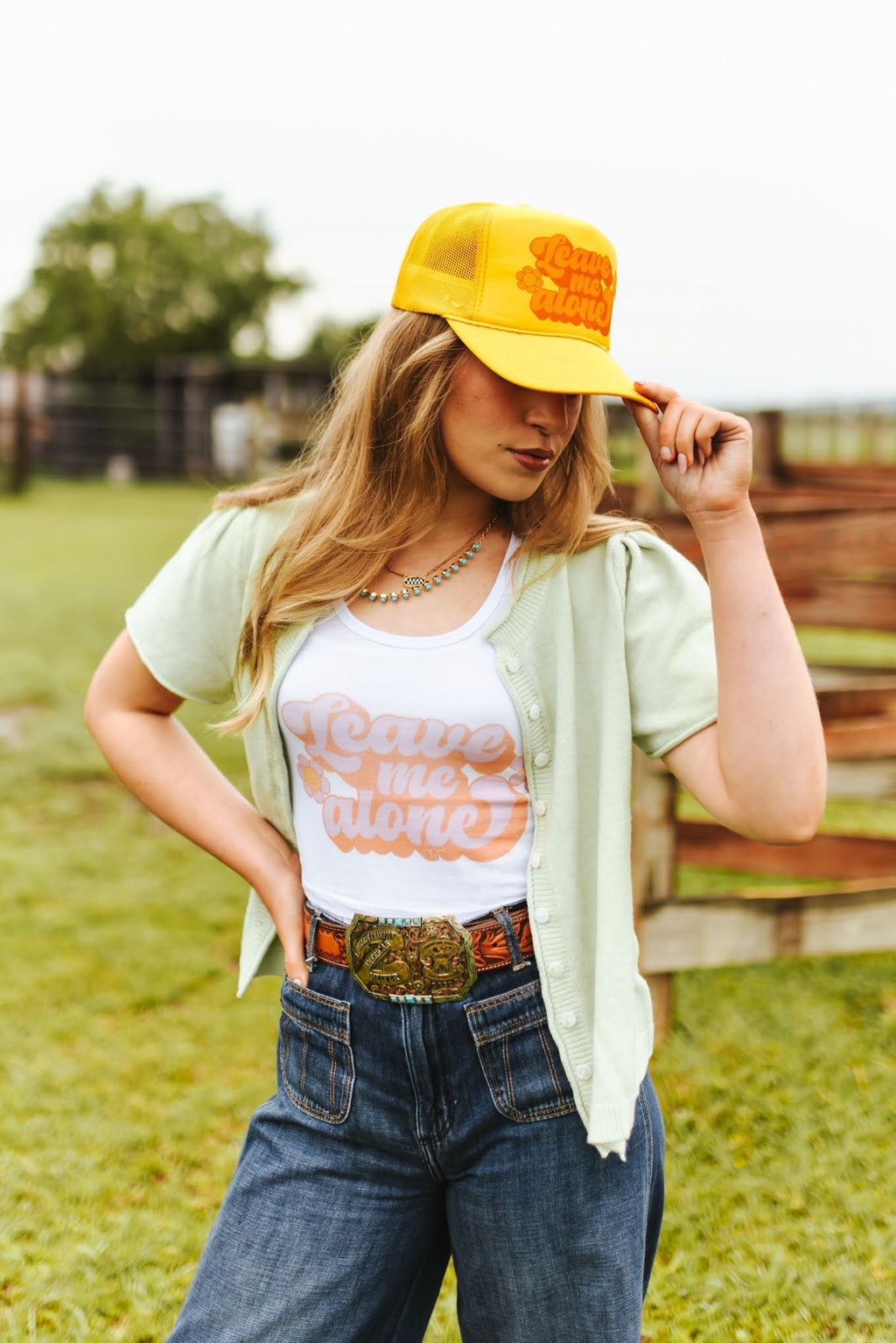 Leave Me Alone Retro Flower Trucker Hat - Rooted & Reckless Co.
