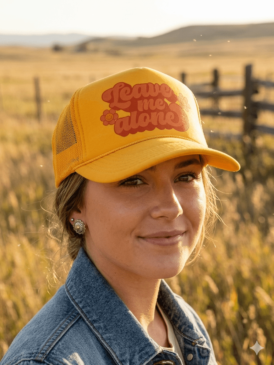 Leave Me Alone Retro Flower Trucker Hat - Rooted & Reckless Co.