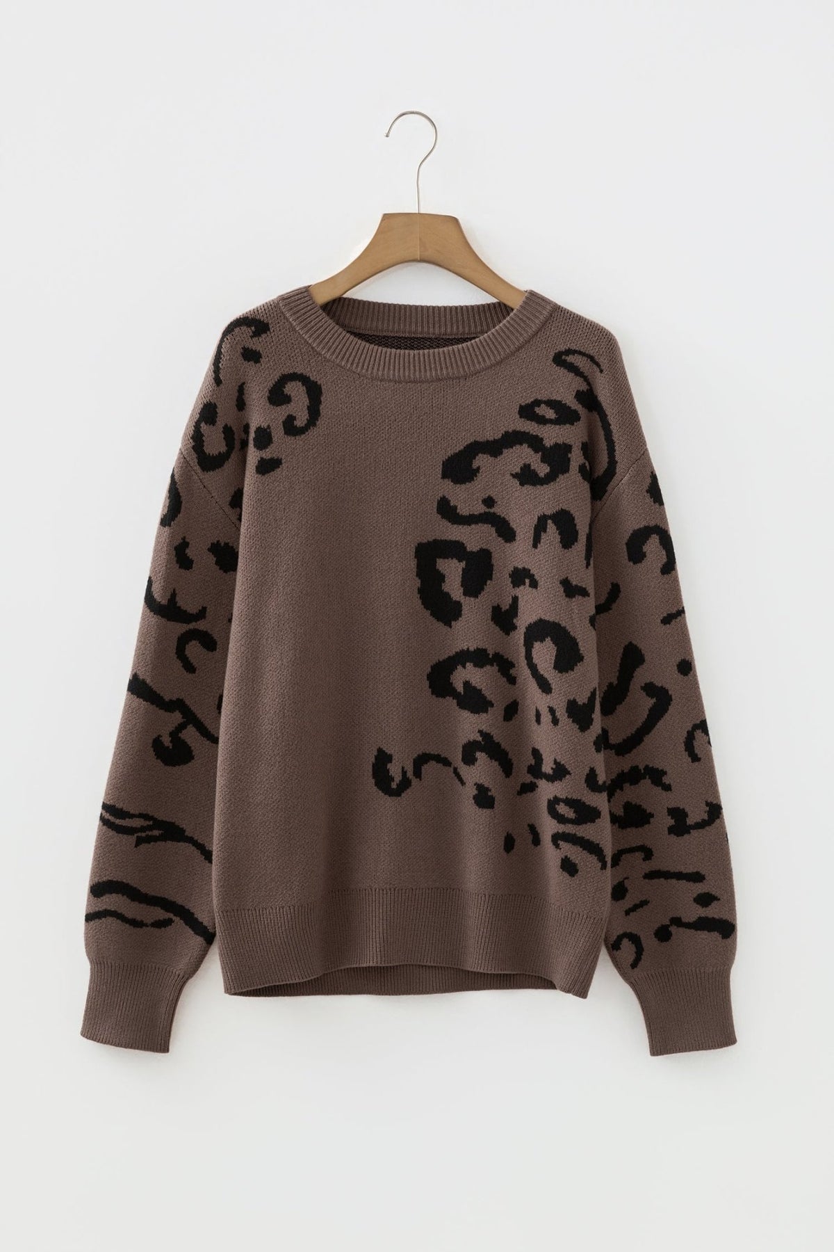 Leopard Asymmetric Drop Shoulder Sweater - Rooted & Reckless Co.