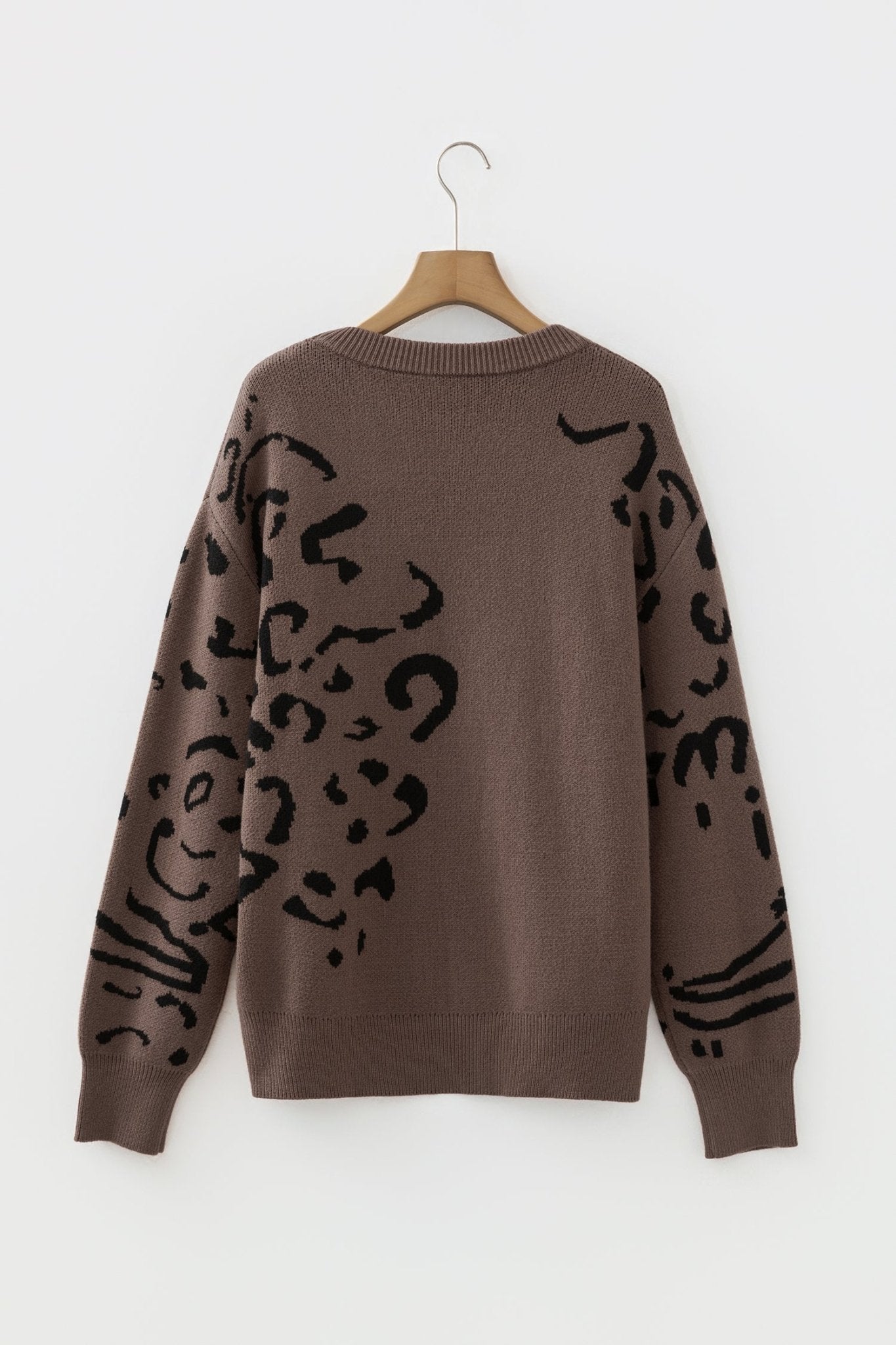 Leopard Asymmetric Drop Shoulder Sweater - Rooted & Reckless Co.