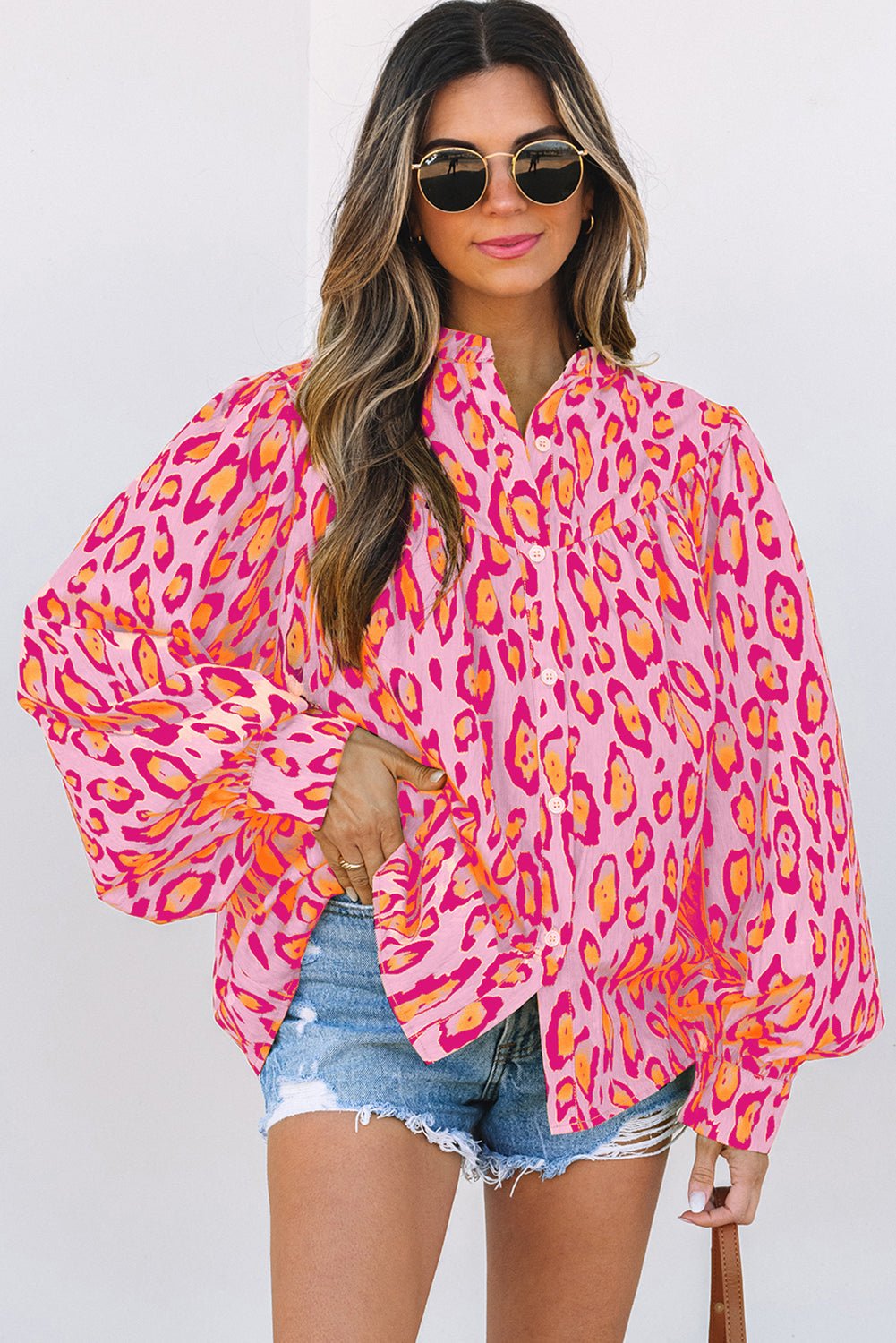 Leopard Balloon Sleeve Button-Up Shirt - Rooted & Reckless Co.
