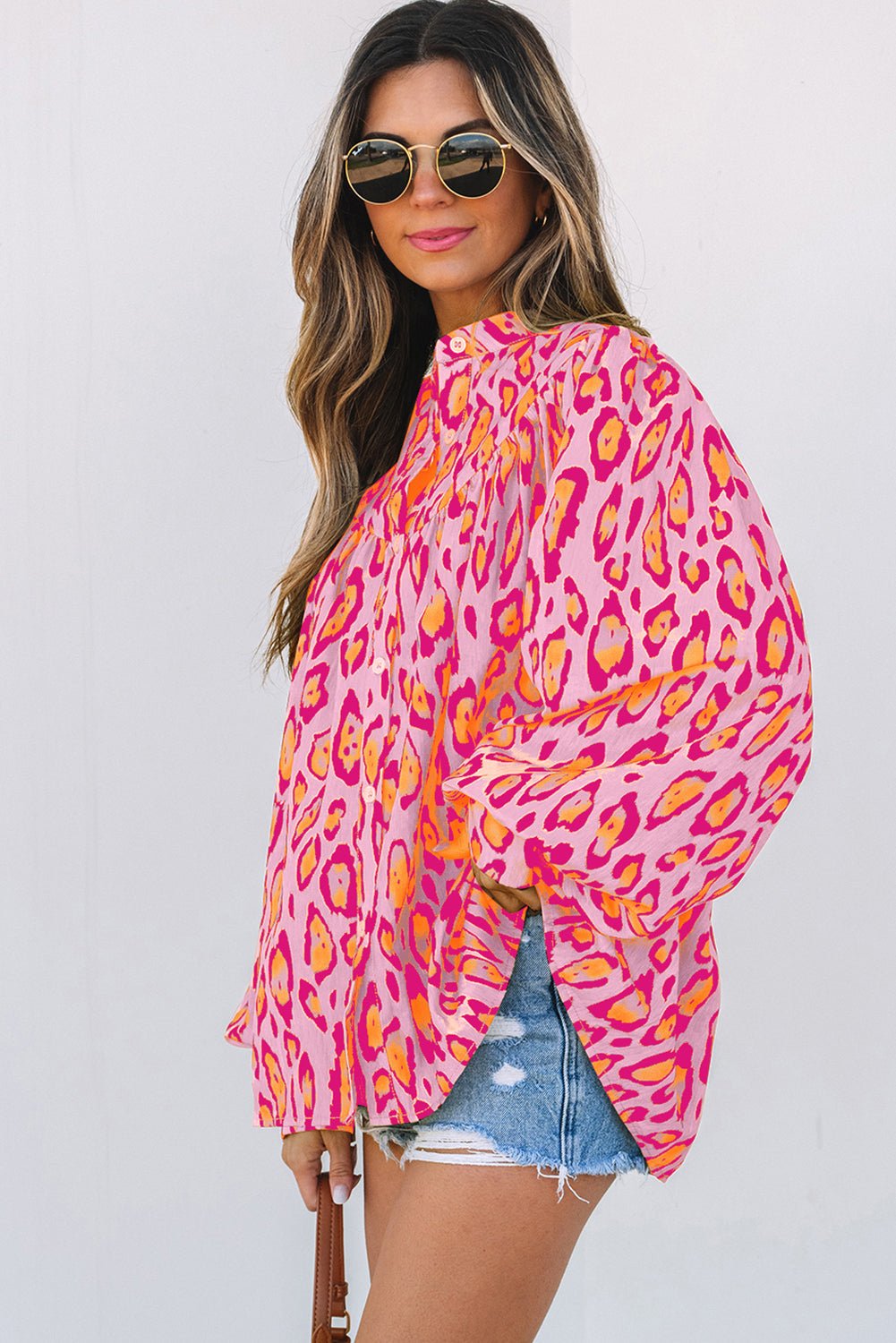 Leopard Balloon Sleeve Button-Up Shirt - Rooted & Reckless Co.