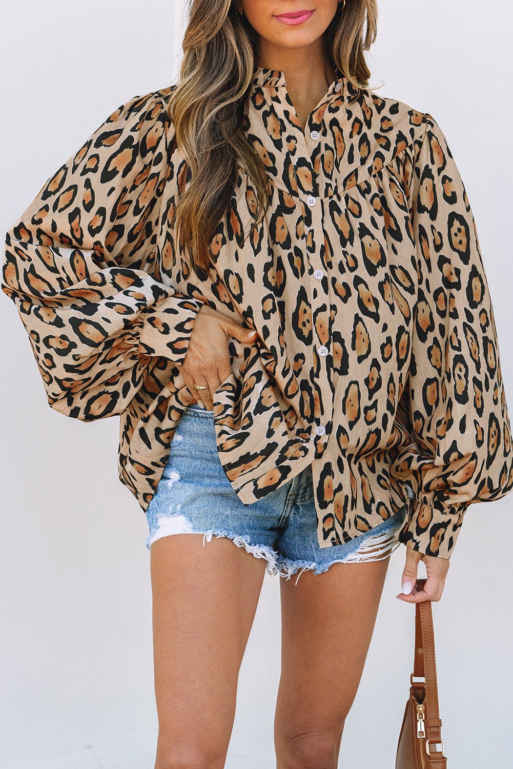 Leopard Balloon Sleeve Button-Up Shirt - Rooted & Reckless Co.