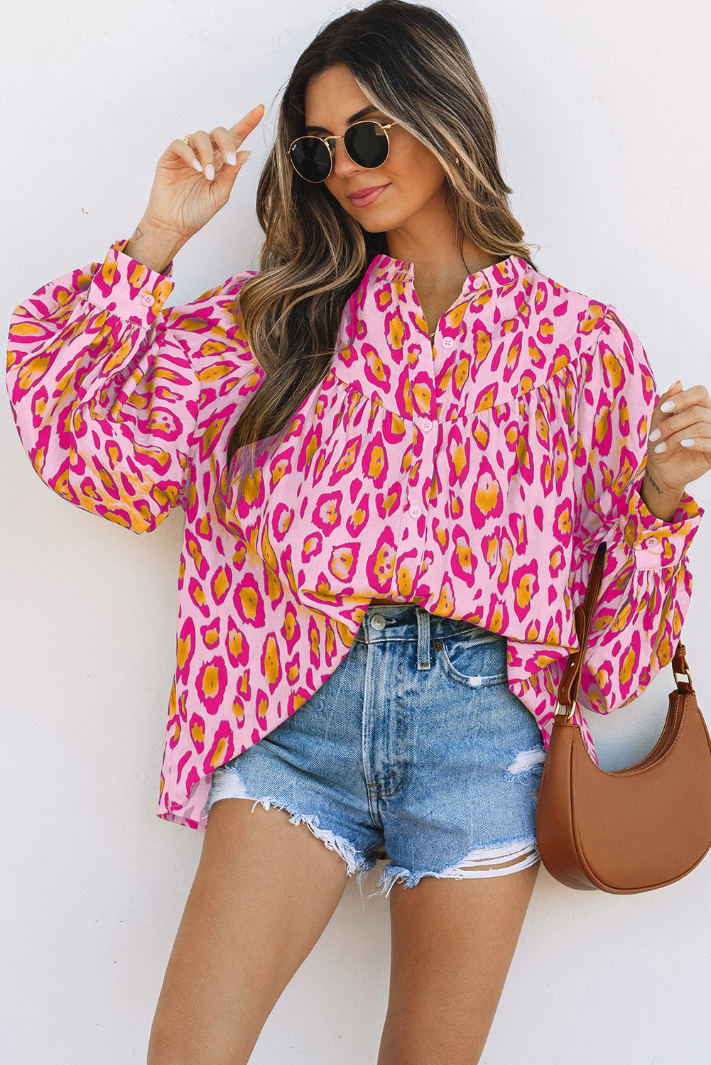 Leopard Balloon Sleeve Button-Up Shirt - Rooted & Reckless Co.