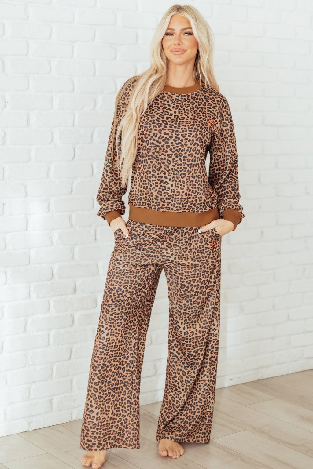 Leopard Bow Embroidered Pullover and Pants Set - Rooted & Reckless Co.