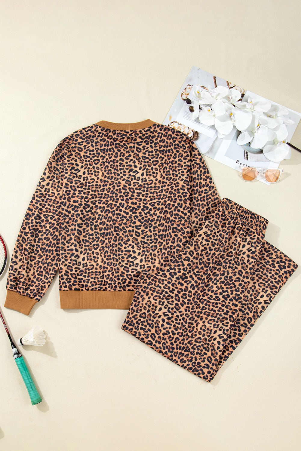 Leopard Bow Embroidered Pullover and Pants Set - Rooted & Reckless Co.