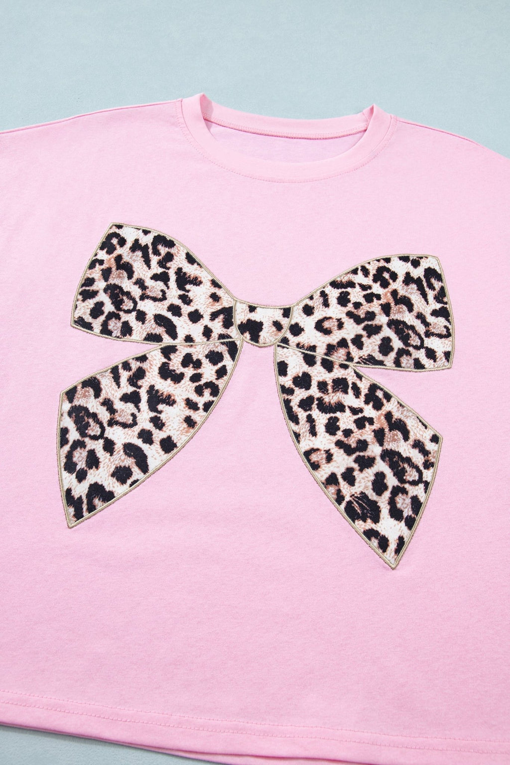 Leopard Bow Embroidered Short Sleeve T-Shirt - Rooted & Reckless Co.
