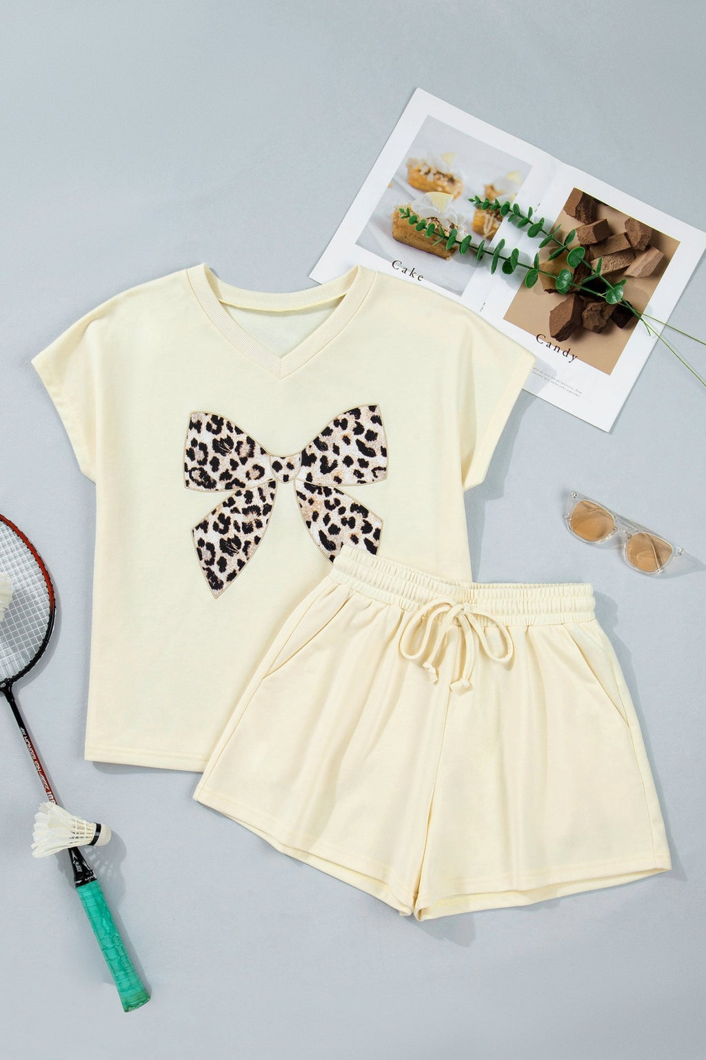 Leopard Bow Patch Tee & Drawstring Shorts Set - Rooted & Reckless Co.